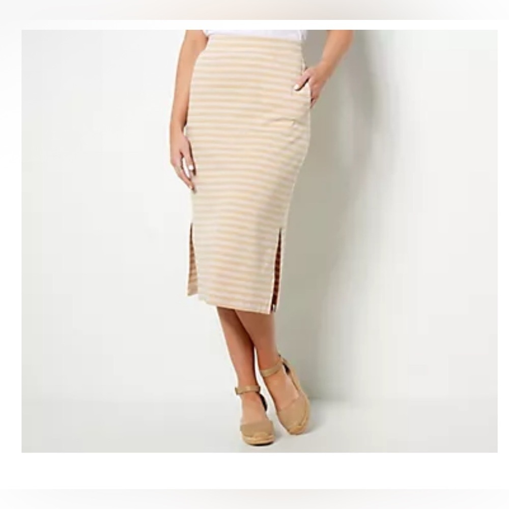 Isaac Mizrahi Live! Tall Essentials Pima Cotton Skirt Biscotti Color Size XLT